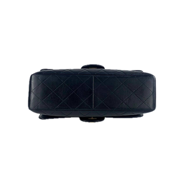 Chanel Medium Double Sided Top Handle Flap Bag Black Lambskin Leather 24k Gold Hardware
