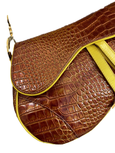 Sold Dior Saddle Brown Medium Crocodile embossed Leather Handbag