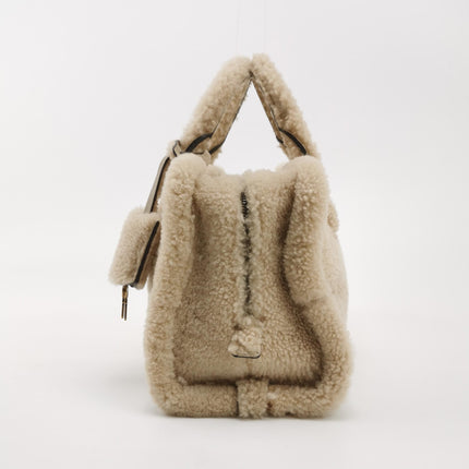 Loewe Amazona Small 29 White Shearling Gold Hardware Top Handle Bag