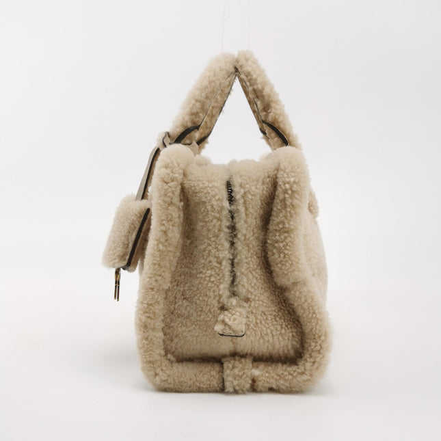 Loewe Amazona Small 29 White Shearling Gold Hardware Top Handle Bag