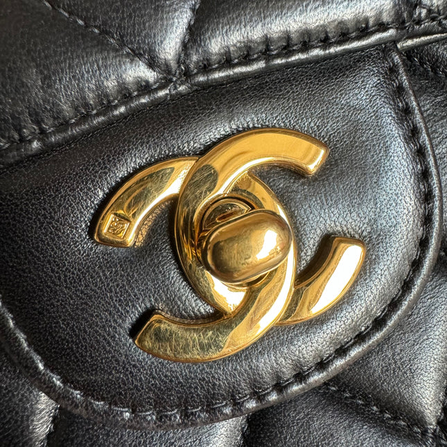Chanel Double Sided Small Classic Flap Black Lambskin Leather 24k Gold Hardware, 1996-1997