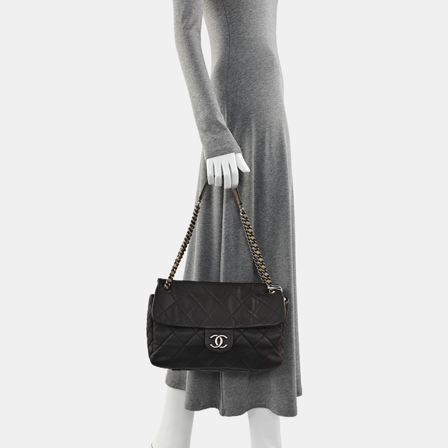 Chanel Coco Casual Flap Bag Quilted Caviar Large Brown Leather