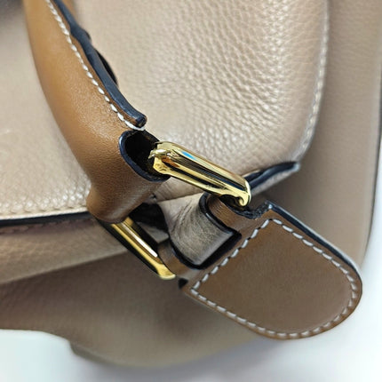 Loewe Puzzle Medium Sand Beige Calfskin Leather Bag Brown Strap