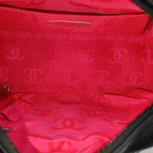 Chanel Cambon Medium Shoulder Bag Black Calfskin Leather Double Strap