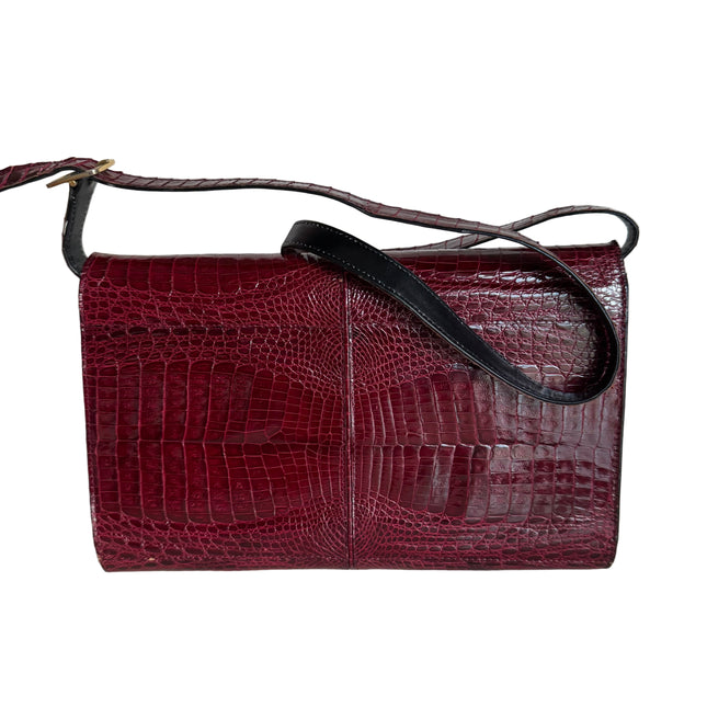 Vintage Burgundy Crocodile Leather Gold-tone Hardware Clutch Shoulder Bag