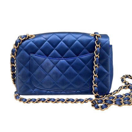 Chanel Classic Flap Mini 2013 Blue Silk Satin Gold Hardware