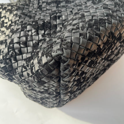 Bottega Veneta Cabat Large Intreccio Black Leather and Velvet 42cm