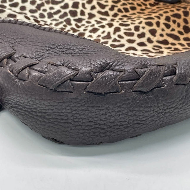 Gucci Jackie Vintage Large Leopard Print Pony-style Calfskin Brown Leather Shoulder Bag