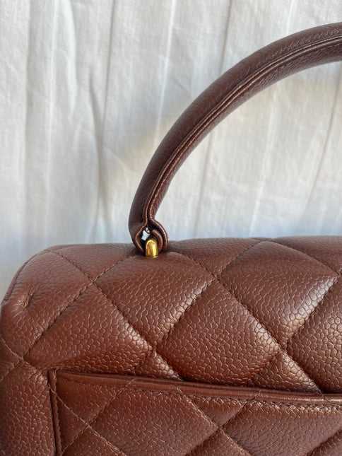 Chanel Vintage Top Handle Kelly Dark Caramel Flap Bag Caviar Leather 24k Gold Plated Hardware, 1996-1997