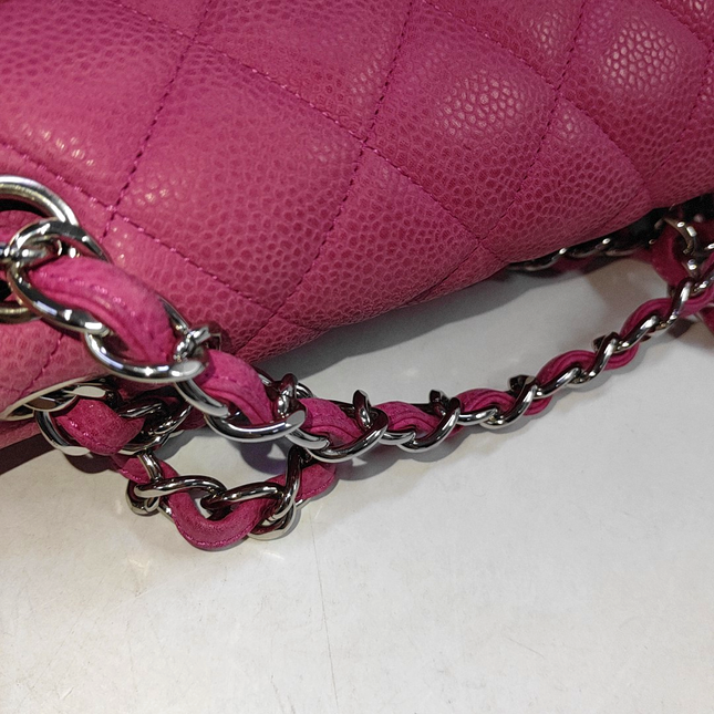 Chanel Classic Flap Jumbo Pink Caviar Leather Double Flap Silver Hardware, 2013-14