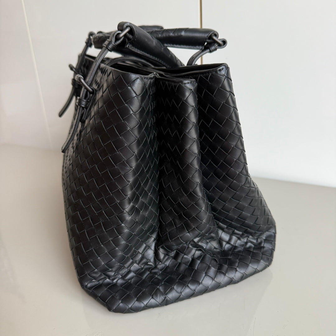 Bottega Veneta Roma Handbag Bag Intrecciato Nappa Leather Black Large 35cm