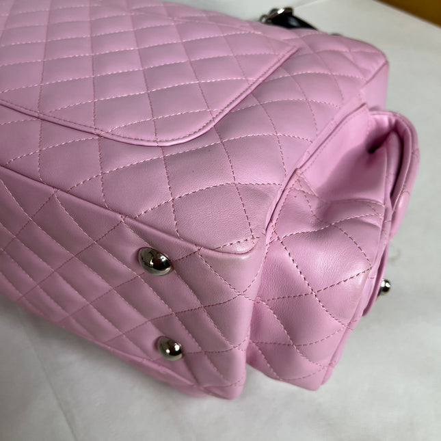 Chanel Cambon Large Pink Calfskin Leather Double Strap Handbag