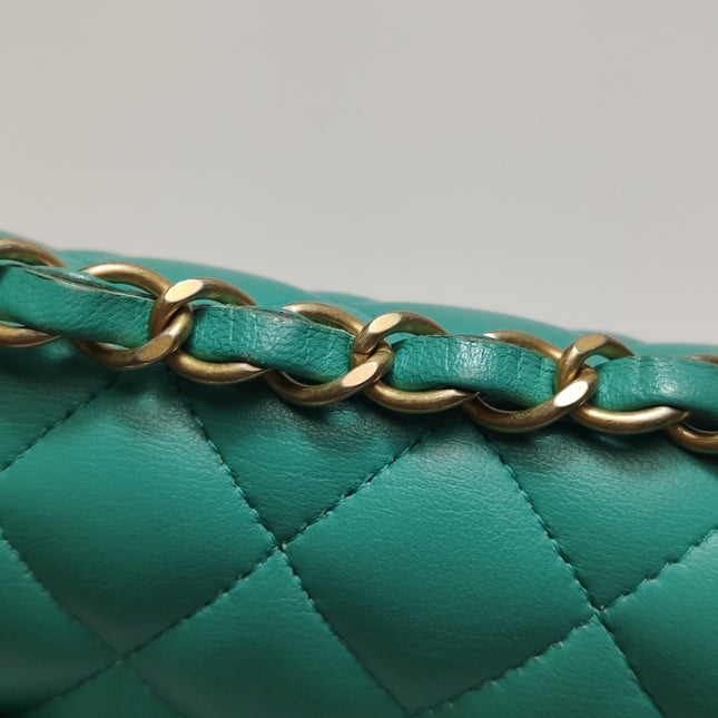 Chanel Classic Flap Mini 2018 Turquoise Blue Green Lambskin Leather Gold Hardware