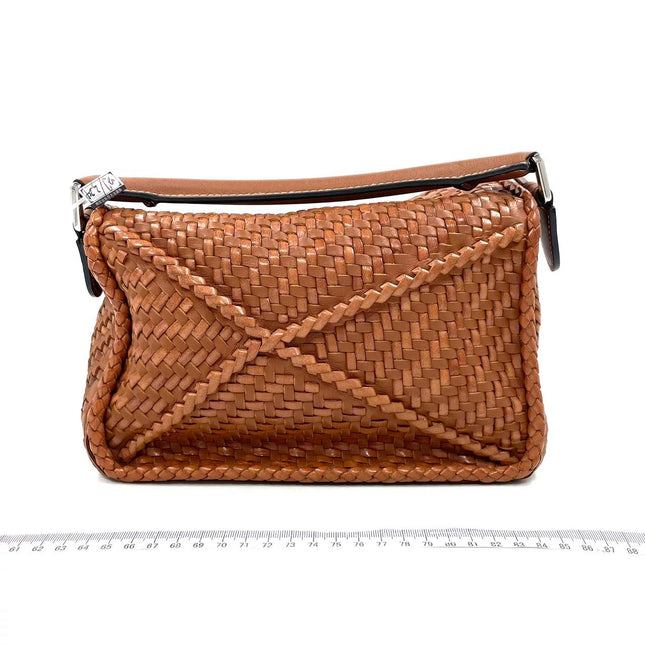 Loewe Puzzle Small Leather Woven Braided Caramel Tan Crossbody Bag
