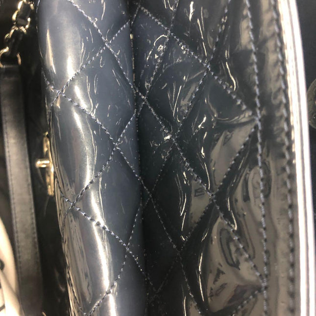 Chanel Coco Shine Small Tote Black Quilted Patent Leather Silver Hardware 2014-15