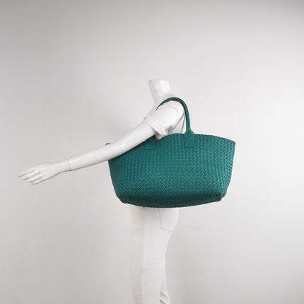 Bottega Veneta Cabat Large Intreccio Leather Tote Bag Green with Pouch 40cm
