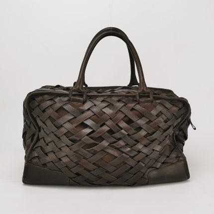 Loewe Amazona 44 in Brown Intrecciato Woven Calfskin Leather Travel Bag