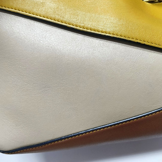 Loewe Puzzle Small Tricolor Tan Yellow Grey Braided Handle Crossbody Bag