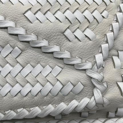 Loewe Puzzle Small Leather Woven Braided White Crossbody Bag