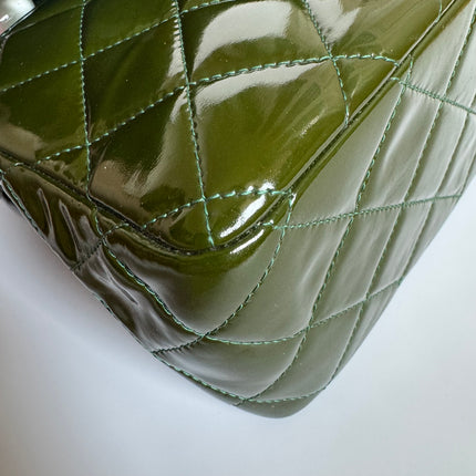 Chanel Classic Flap Jumbo Large Green Patent Leather Silver Hardware