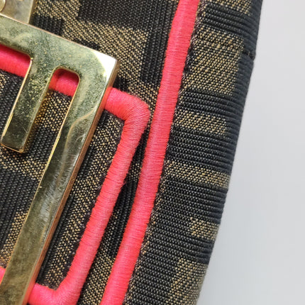FENDI Baguette Zucca Monogram Canvas with Pink Neon trimming Crossbody Bag