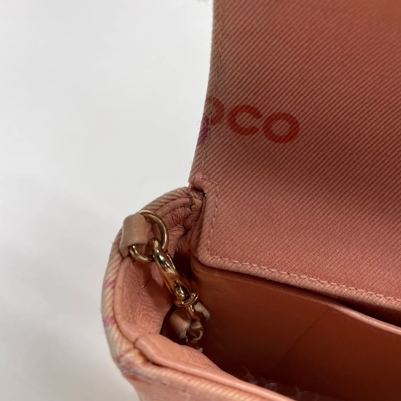 Chanel East West Chocolate Bar Pink Denim with Coco Prints