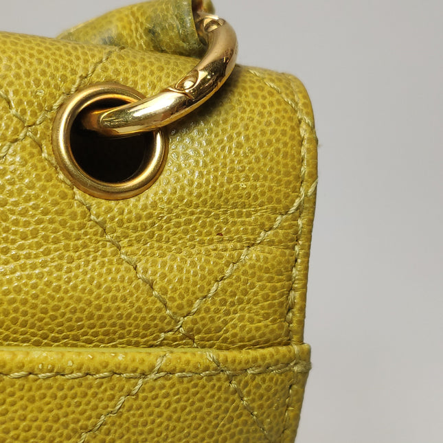 Chanel Vintage Kelly Flap Bag Yellow Caviar Leather 24k Gold Hardware 1997-1999