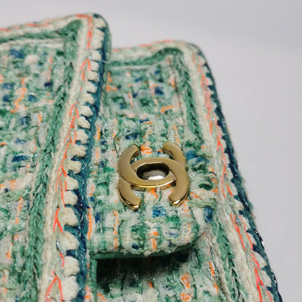Chanel Classic Flap Mini Rectangular Tweed Green Multicolor Gold Hardware 2018-19