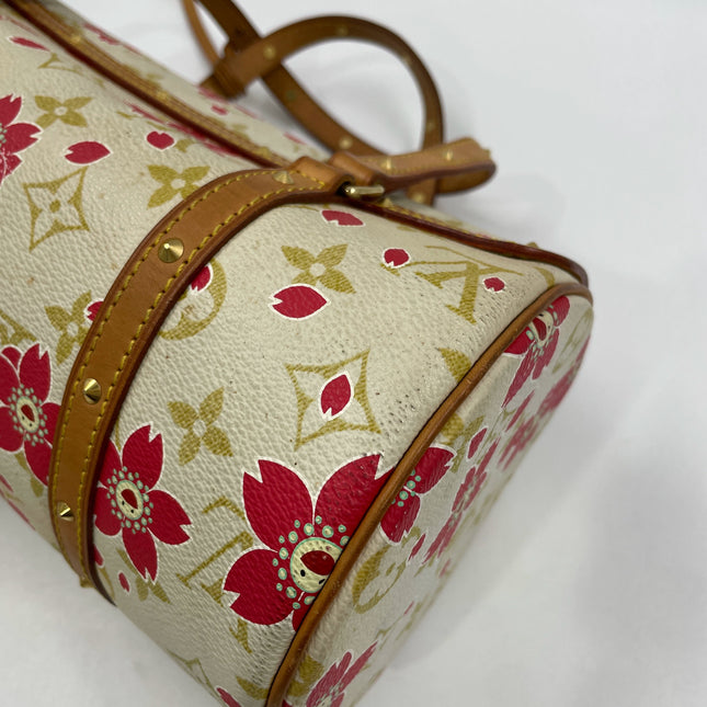 Louis Vuitton x Takashi Murakami Papillon 28 Cherry Blossom White Monogram Handbag