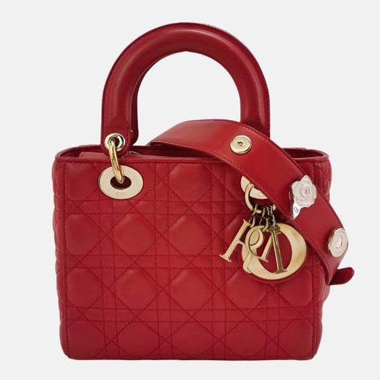 Lady Dior Small My Abcdior Red Lambskin Cannage Leather Gold Hardware-Luxbags