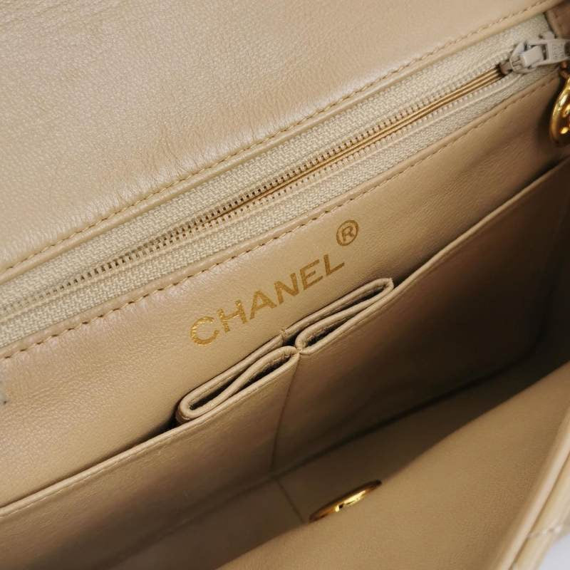 Chanel Vintage Classic Flap Mini Square Beige Lambskin 24k Gold HW, 1989-1991