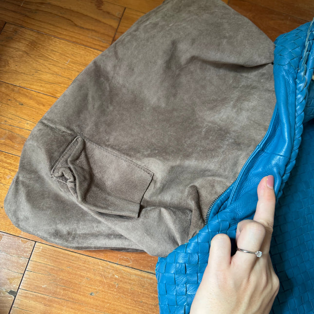 Bottega Veneta Veneta Hobo Blue Navy Intreciatto Leather Bag Large 47cm