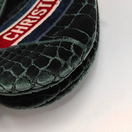 Dior Saddle Medium Green Velvet Crocodile Style Print Handbag