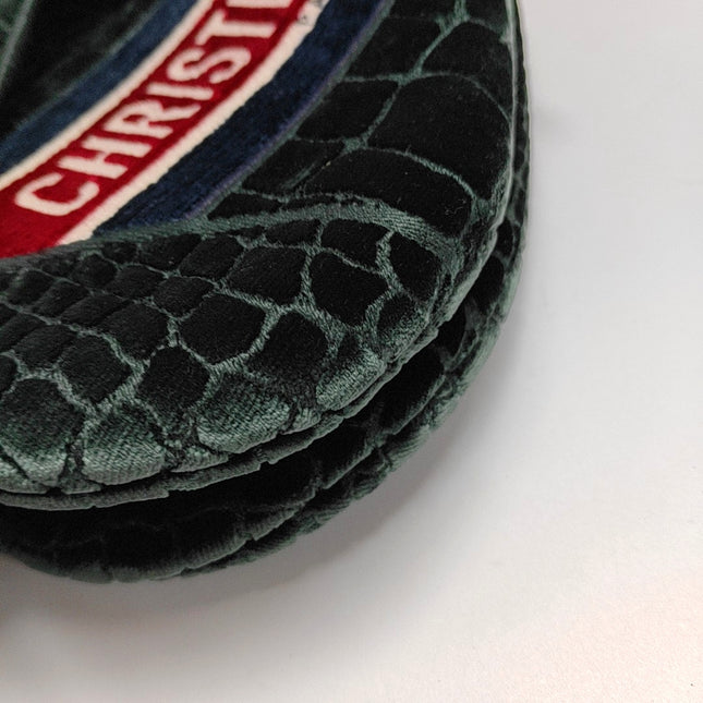 Dior Saddle Medium Green Velvet Crocodile Style Print Handbag