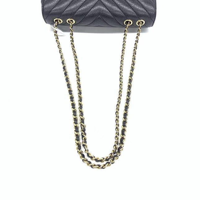 Sold Chanel Classic Flap Rectangular Mini Crossbody Bag Chevron Quilted Calfskin Leather Black