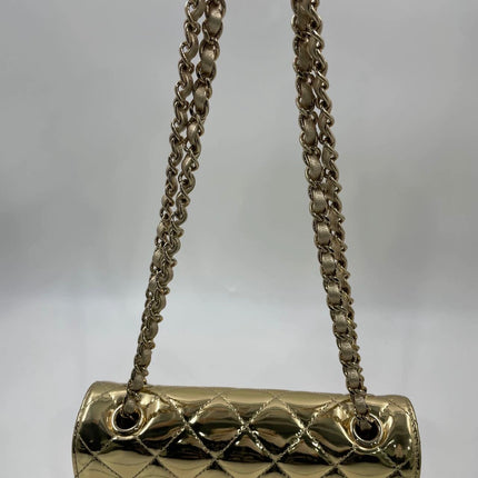 Chanel Classic Flap Mini Square Star Purse Gold Patent Calfskin Leather Mirror Glaze