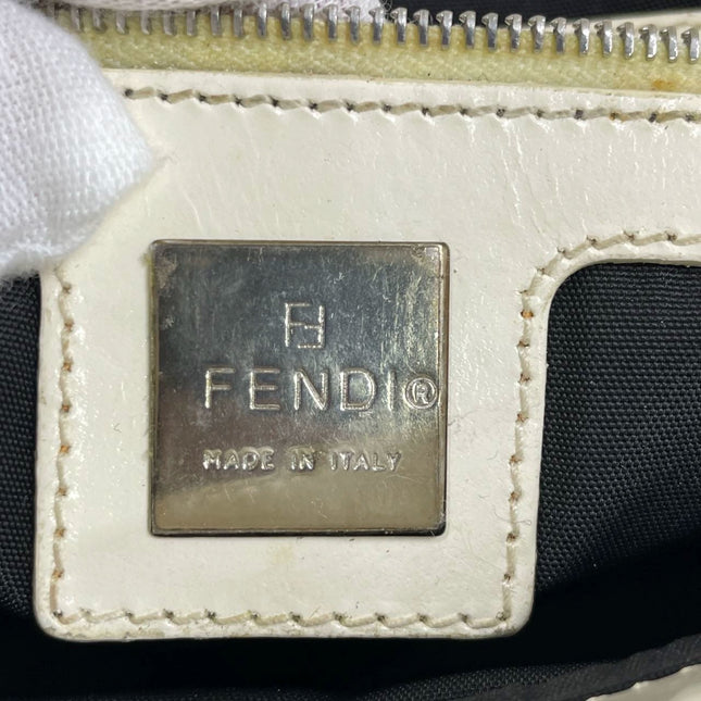 Fendi Baguette Vintage White Glitter Beads Brown Leather