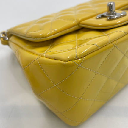 Chanel Classic Flap Mini Square Yellow Patent Lambskin Crossbody Bag 2014