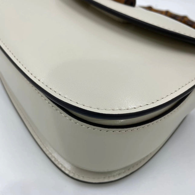 Gucci Bamboo 1947 Top Handle Bag Small White Box Leather Canvas Strap