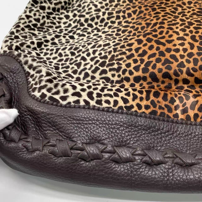 Gucci Jackie Vintage Large Leopard Print Pony-style Calfskin Brown Leather Shoulder Bag