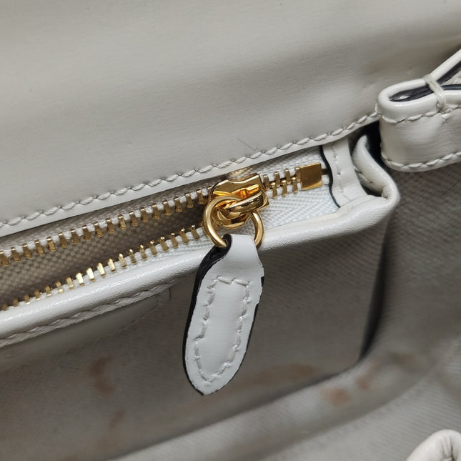 Gucci Bamboo 1947 Top Handle Bag Small White Box Leather Canvas Strap
