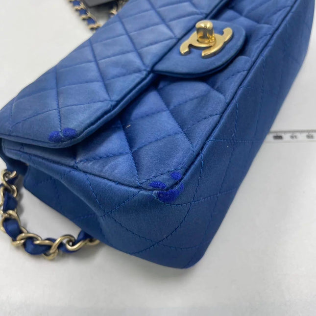 Chanel Classic Flap Mini 2013 Blue Silk Satin Gold Hardware