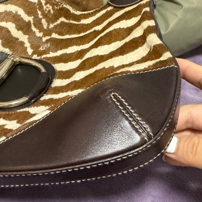 Gucci Jackie Vintage Zebra Print Pony-style Calfskin Side Horsebit
