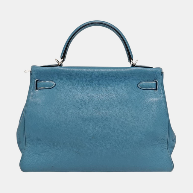 Hermes Kelly 32 Retourne Double Ring Blue Jeans Evercolor Leather Palladium Hardware 2002