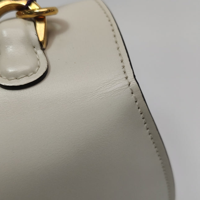 Gucci Bamboo 1947 Top Handle Bag Small White Box Leather Canvas Strap