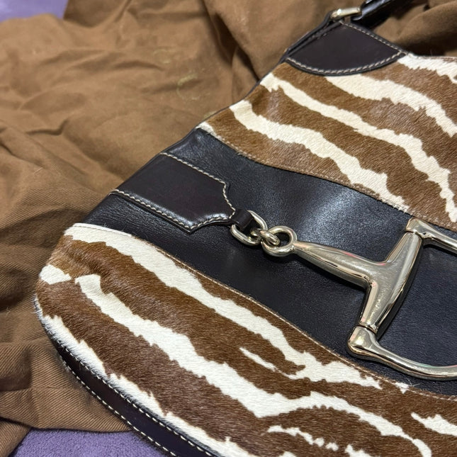 Gucci Jackie Vintage Zebra Print Pony-style Calfskin Side Horsebit