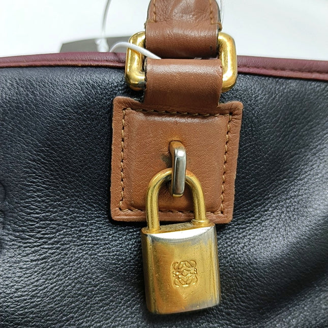 Loewe Amazona 29 Tricolor Black Burgundy Brown Leather Top Handle Bag