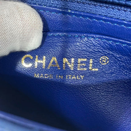 Chanel Classic Flap Mini 2013 Blue Silk Satin Gold Hardware