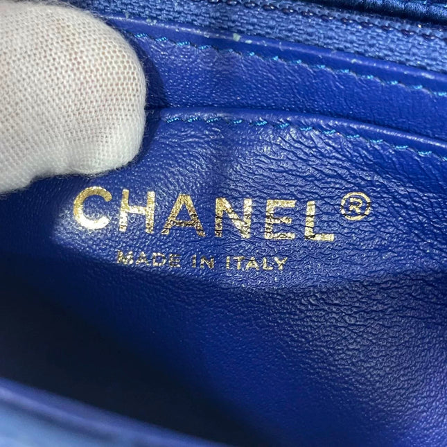 Chanel Classic Flap Mini 2013 Blue Silk Satin Gold Hardware