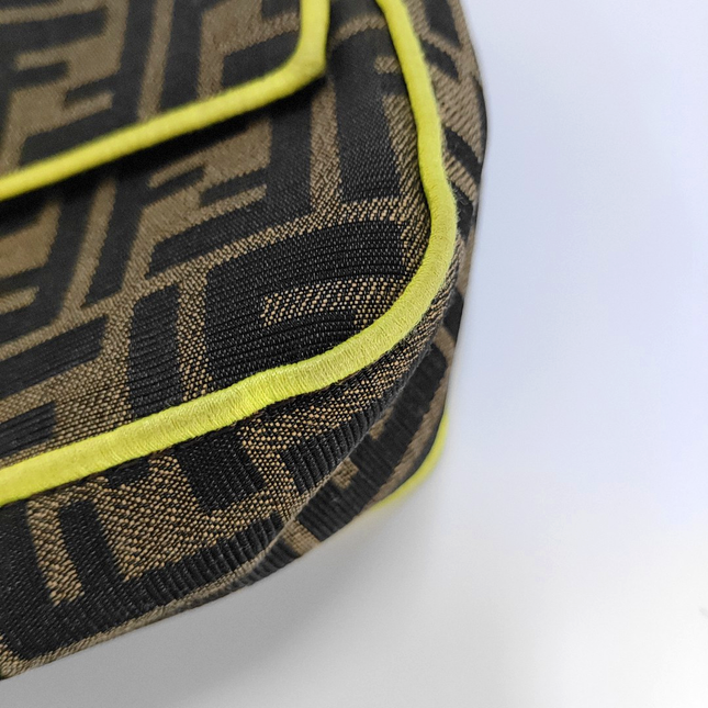 FENDI Baguette Zucca Monogram Canvas with Lime Neon trimming Crossbody Bag